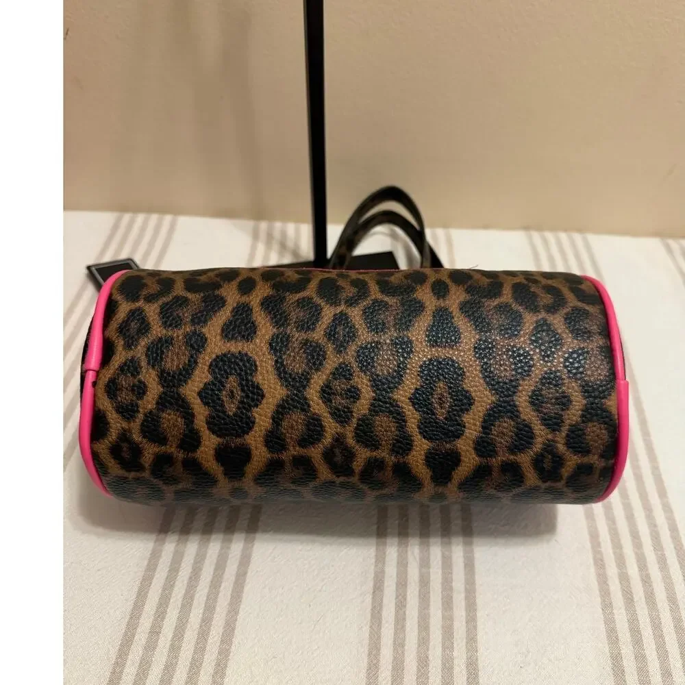 Von Dutch Cheetah Barrel Bag Pink Logo Chain Shoulder Purse Y2K NWT